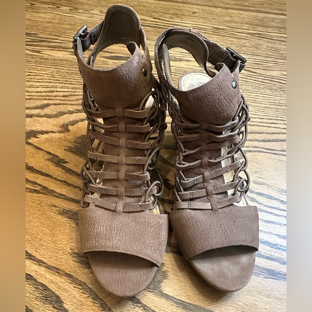 Vince Camuto Evel Taupe Leather Heeled Sandal 7.5